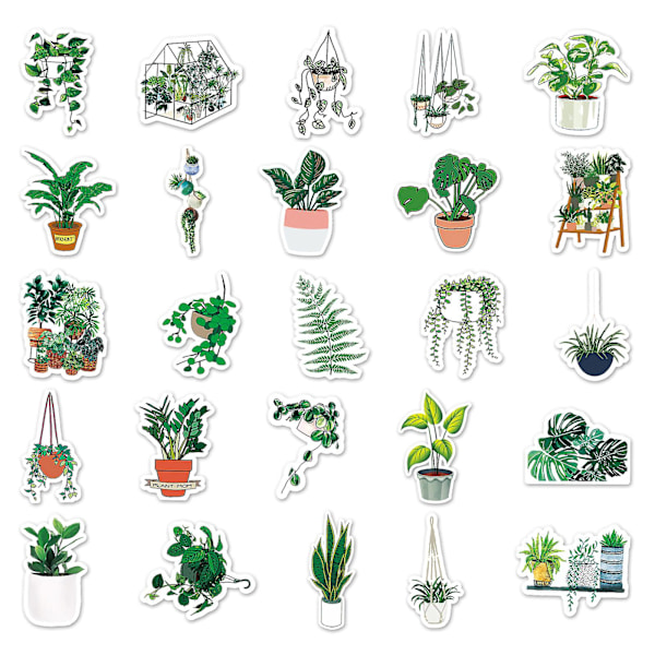 100 stk søte, grønne plante klistremerker for vannflasker, bærbare datamaskiner, telefoner, datamaskiner, vinyl, løvverk, botaniske akvareller, blomster, kaktus, sukkulenter