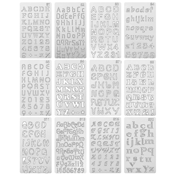 12 st Alfabetsschabloner Återanvändbara brevmålningsstenciler Plast Gör-det-själv-ritning Sprayskala Templ
