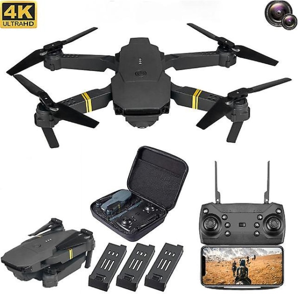 Drone X Pro WIFI FPV 4K HD Dronekamera, 3 batterier, Foldbart Selfie RC Quadcopter