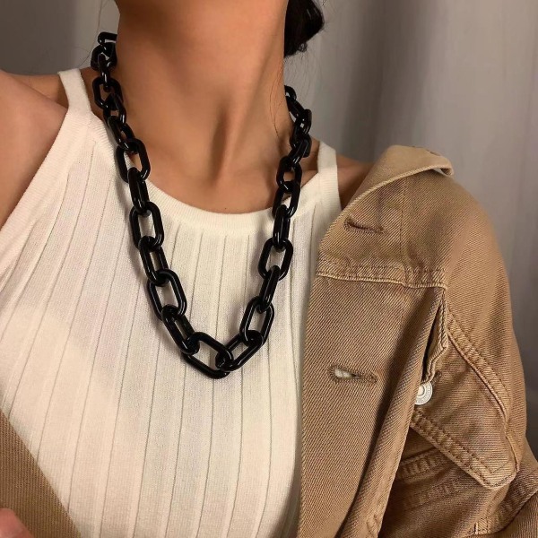 Wabjtam Delicate Black Long Acrylic Necklaces Curb Link Chain Necklaces Statement Chokers Y2k Necklaces Accessories For Women Or Men Teens