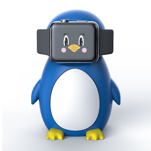 Laderstativ kompatibel med Apple Watch 1 2 3 4 5 6 7 8 Se, Kreativ pingvin Iwatch ladestasjon (Blå)