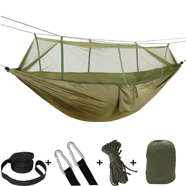 Udendørs ophængning udendørs camping hængekøje, bærbart myggenet og regnslag telt klud vandtæt udendørs pude（Grøn）