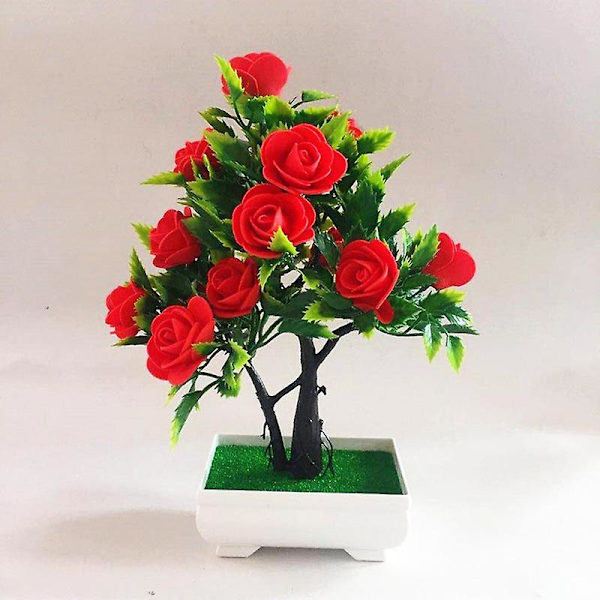 Konstgjord blomma växt ros krukväxt bonsai kontor trädgård skrivbord prydnad dekor (gul)