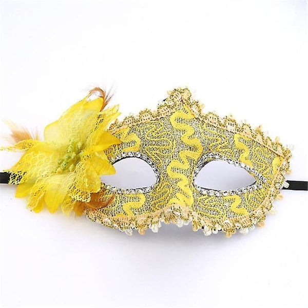 Maskeradmasker för damer Halloween Spets Ögonbindlar Carnival Bal Maskerad Festtillbehör（gult）