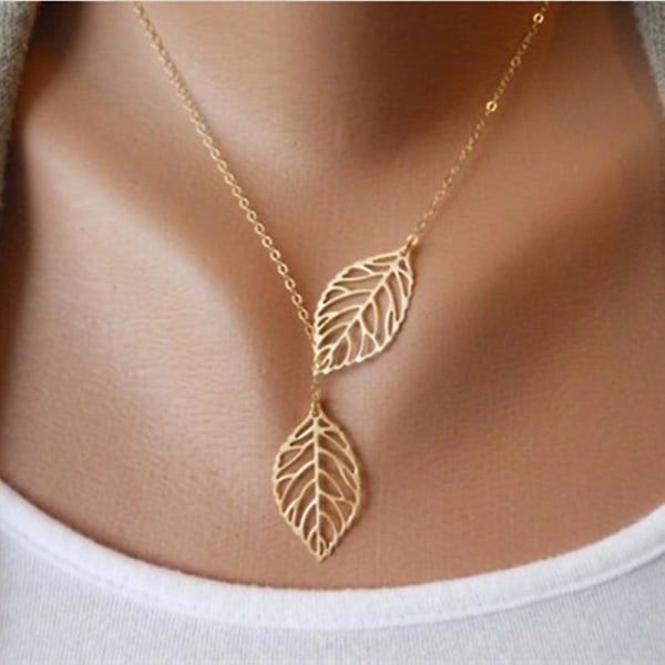 Vintage Golden Big Leaf hänge nyckelbenet kedja halsband för kvinnor Golden