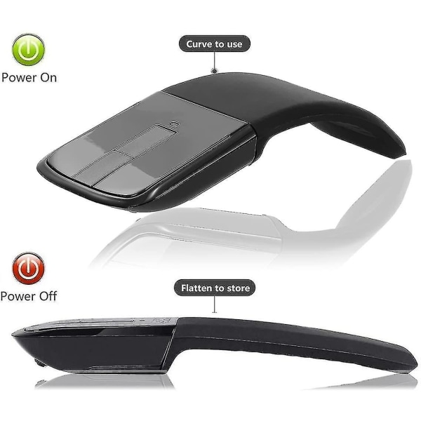 Mini trådløs mus Folding Arc Touch Mouse 2.4ghz optisk computermus usb-modtager (sort)