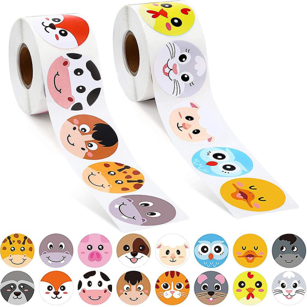 500 Adorable Round Animal Stickers in 16 Designs with Perforated Line Expanded Version (Each Measures 1.5" in Diameter)