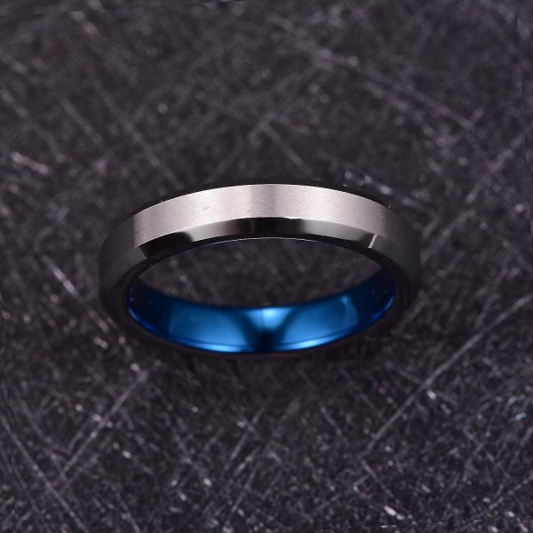 Nuncad 4mm Tungsten Carbide Ring Blå Yderring Stål Salat Affaset Ring Til Par Kvinder Mænd Carbon Inoxidable Ringe（8）