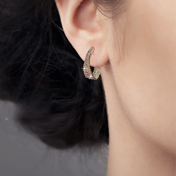 1 par mode kvinnors diamantbågeörhängen, pin Elegant glänsande lyxiga runda diamantörhängen