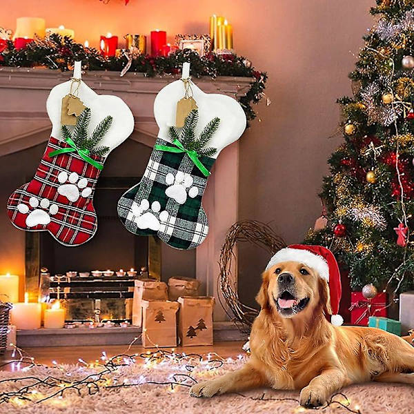 Julstrumpor för Katter med Ben, Plysch & Rutiga Hängande Strumpor för Juldekorationer Ben - 2-pack