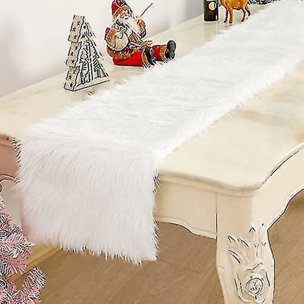 Moderne bordløper laget av fuskepels til jul, bryllup, hvit (30x180cm) Hs