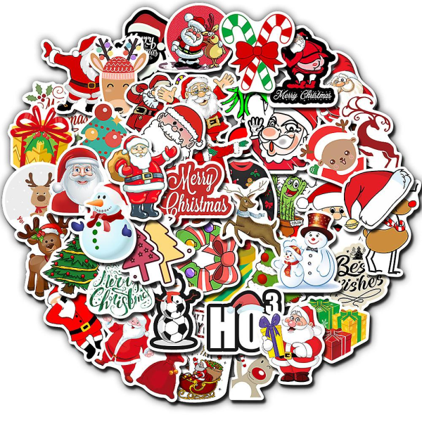 50 st julklistermärken, söta vinylvattentäta julklistermärken för bärbar dator, vattenflaska, kuvert för barn Aldult