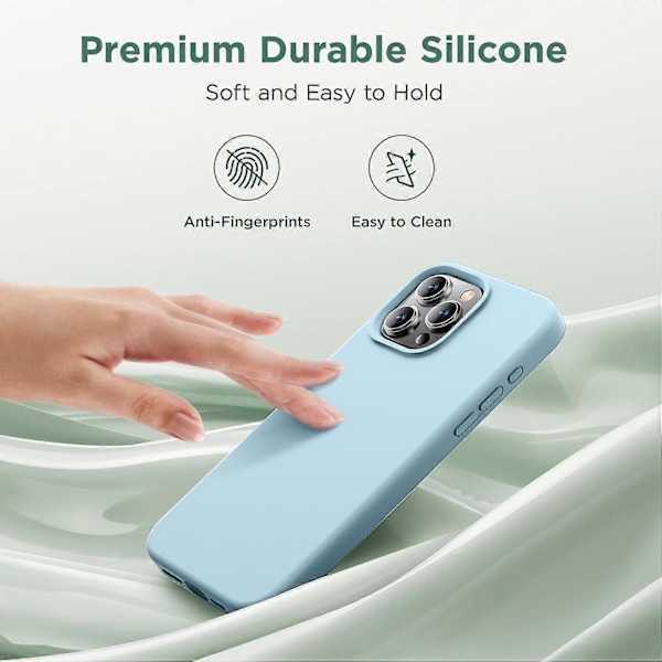 iPhone 15 Pro Max Skal, Silikon Ultra Tunn Stötsäker Skyddande Telefonfodral med [Mjuk Anti-Rep Microfiber Foder], 6,7 tum, Himmelblå