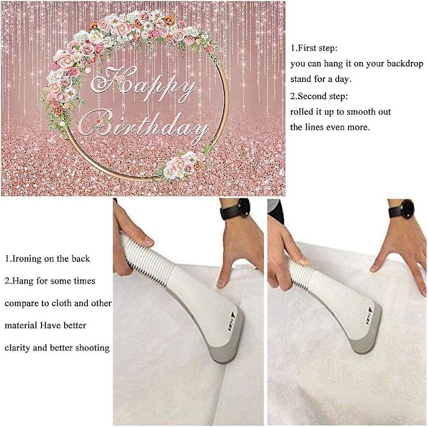 5x3ft Roséguld Glitter Grattis På Födelsedagen Fotobakgrund Rosa Rosblommor Krans Flickors Födelsedagsfest Bakgrunder Barn Dusch Tårta Bord Banner
