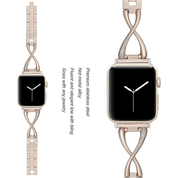 Armband Kompatibla med Apple Watch Armband 38mm 40mm 41mm Iwatch SE Serie 7/6/5/4/3/2/1 Kvinnor Elegant Smycke Rostfritt Stål Tillbehör W