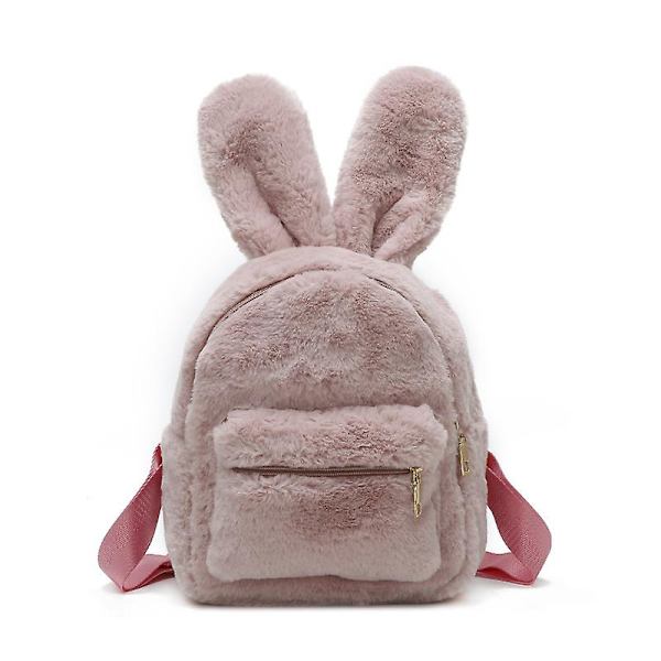 Kvinnors Mini Ryggsäck i Konstgjord Päls Söt Kaninöron Väska Axelväska Handväska Plysch Handväskor (rosa)