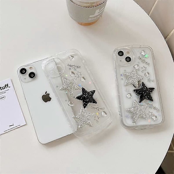 iPhone 13 Pro Max-fodral Bling Stars 3D Hjärtan Diamant Glittrande Stjärna Glitter Y2K Spark Lyxig Flickig Estetisk Personlig Design för Kvinnor