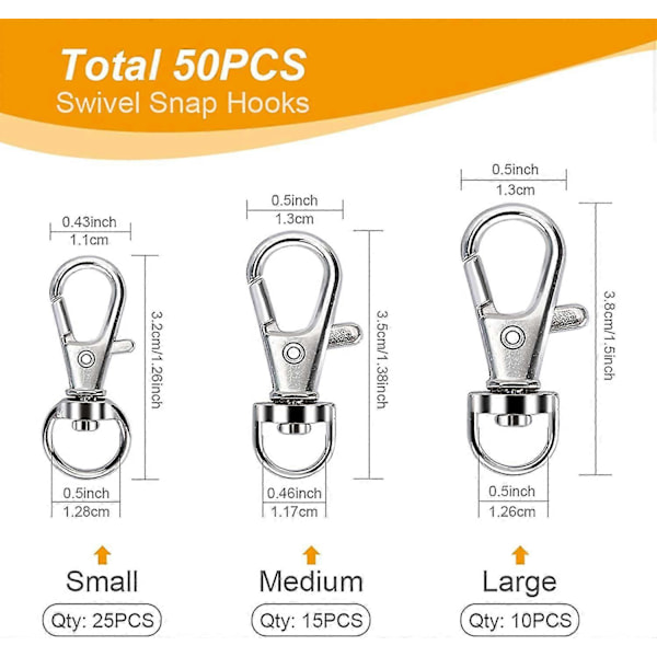 100 st Swivel Snap Hooks med Nyckelringar, Premium Metall Swivel Hummerklo-Spännen Assorterade