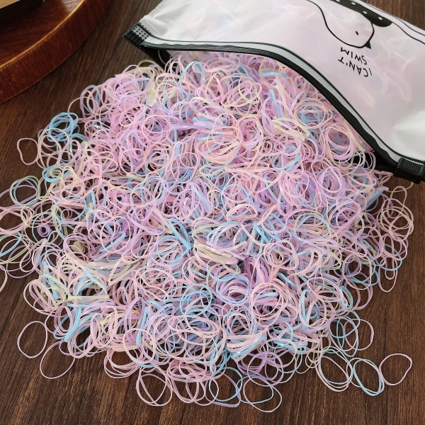 1000 stk Fargerike mini-nylon-hårbånd med oppbevaringspose - Det perfekte hårtilbehørssettet kompatibelt for jenter! (Rosa farge)