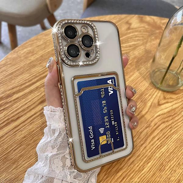 Pläterad Plånboksfodral för iPhone 13 Pro Max, Bling Glitter Diamant Kortinnehavare Kameraskydd Lyxigt Fodral + 2* , Kortfack Elegant