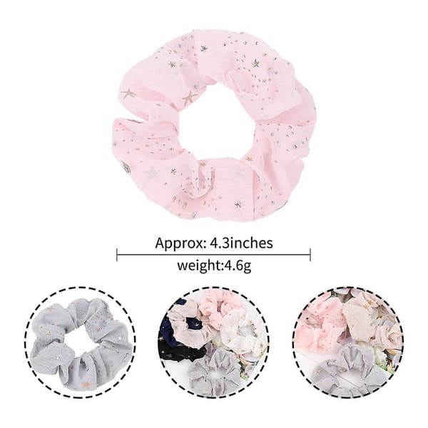 WABJTAM Stjerneprint Chiffon Stor Intestin Ring 6PCS