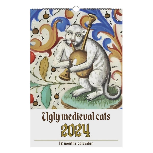 Rumien keskiaikaisten kissojen kalenteri 2024 Weird Cats -kalenteri Hauska seinäkalenteri lahja