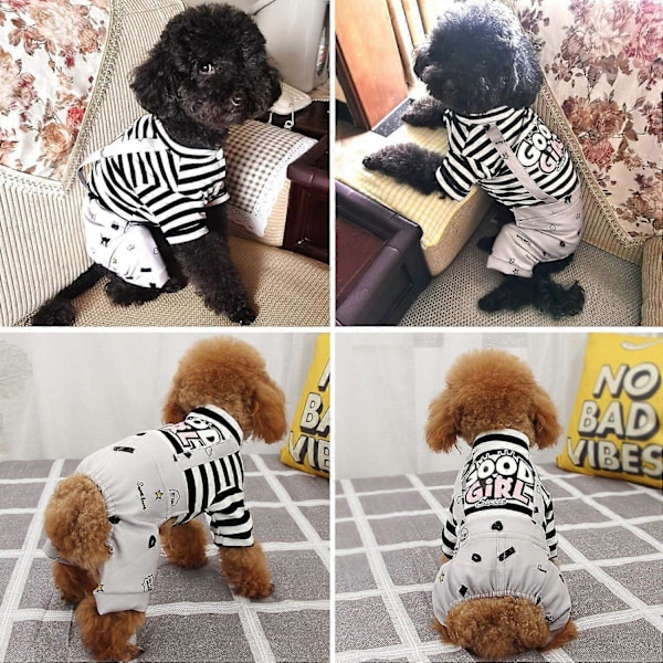 Hundkläder Randiga Onesie Valp Skjorta, Söta Hund Pyjamas Bodysuit Rock Jumpsuit Överaller Mjuk Komfort Pjs Kläder Kostym, för Pojke Flicka -grå M Storlekar