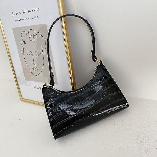 Käsilaukku Muoti Hieno Naisten Laukku Retro Rentti Naiset Totes Olkalaukut Naisten Nahka Yksivärinen Ketju Käsilaukut Naisille（Musta）