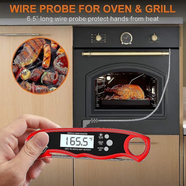 Cocoda kødtermometer grilltermometer, LCD digital stegetermometer køkkentermometer med 2 rustfrie stålsonder og lang ledning og magnet, Tempe