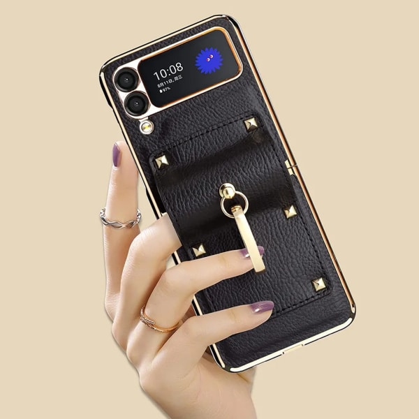 Samsung Galaxy Z Flip 4 Stand Case - Med glittermetallring Lila