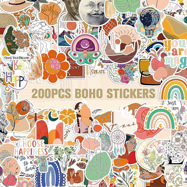 200 st Boho Estetiska Dekaler Minimalistisk Abstrakt Linjekonst Dekoration för Vattenflaska, Laptop, Telefon, Skateboard Dekaler för Tonåringar Flickor (200 st)