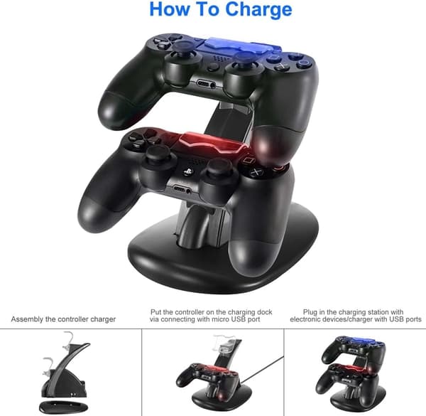 Ladestasjon Micro USB-laderstativ for PS4/slim/pro Gamepad-kontrollerhåndtak Ladestasjon