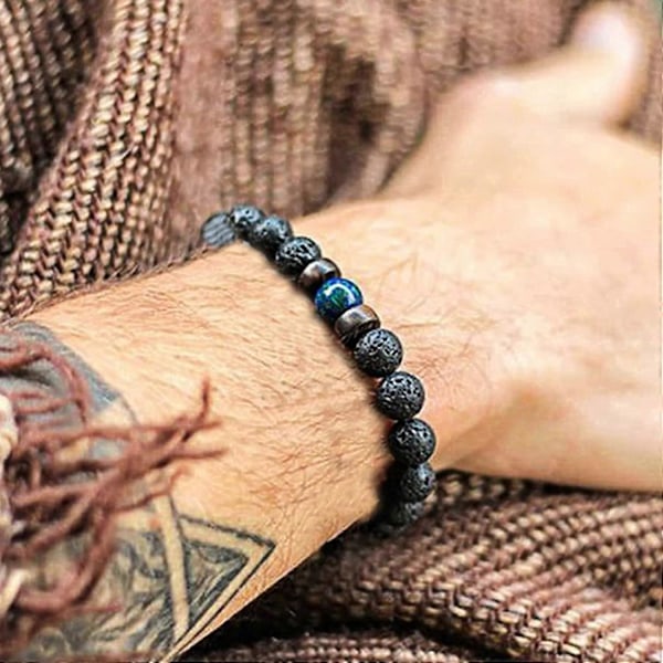 Svala armband för män, Män Armband Unik Yta Vulkanisk Sten Mode Smycken Elastiskt Rep Pärlor Armband för Dagligt Liv