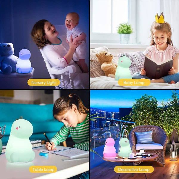 Wabjtam Dinosaurie Nattlampa för Barn, Söt Färgförändrande Silikon Baby Nattlampa Med Touch Sensor, Bärbar Laddningsbar LED Sänglampa