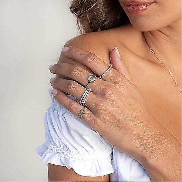 14K Guldförgylld Massiv 925 Sterling Silver CZ Simulerad Diamant Stackbar Ring Evighetsband för Kvinnor (Vitguld-6)