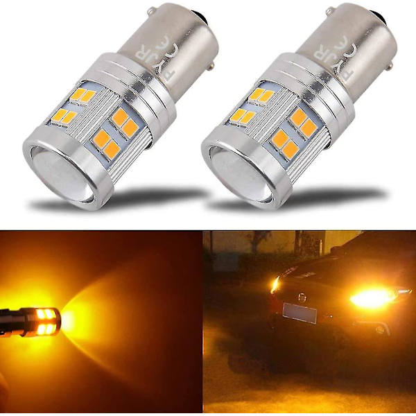1157 Ba15s P21w Bärnstensgula Orange LED-lampor, 6w 12v 24v Super Bright, Med Projektor För Signalljus Backljus Blinkers (2-pack) - Snngv