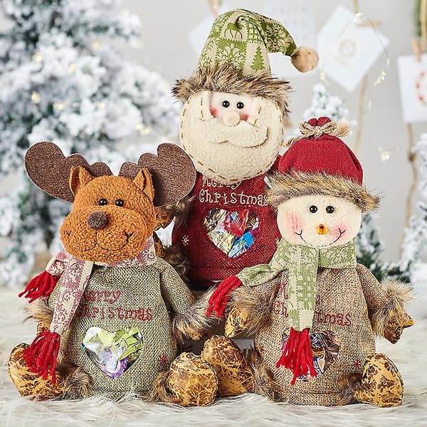 Set med 3 st jultomte snögubbe älg