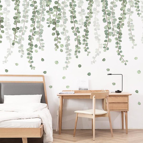 WABJTAM Hengeplante String of Pearls Vine Leaves Veggklistremerker, Fjerning av akvarell Grønne planter Tapetklistremerker, Skrell og lim DIY Art Mural for