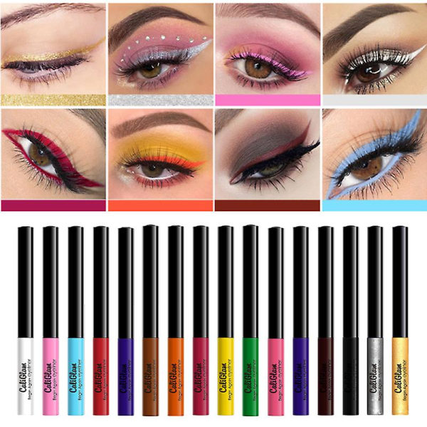 16 Farger Matt Flytende Eyeliner Setglitter Gull Sølv Eye Liners Vanntett øye