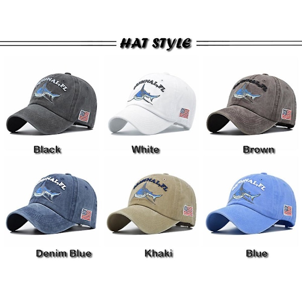 Vasket Baseball Cap Haj Hat 3d Broderi Bogstaver Baseball Cap Mænd Og Kvinder Amerikansk Flag Cap