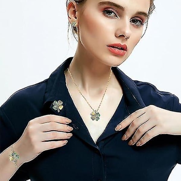 Clover Smykkesæt Firekløver Halskæde + Clover Armbånd + Clover Øreringe 18k Guldbelagt Lucky Clover Sæt Til Kvinder Piger Kone Kæreste V