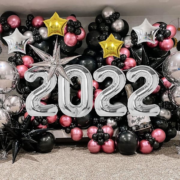 8-pack 40 tum Silver 2022 Ballonger Folie Mylar Ballonger För 2022 Nyårsafton Fest Dekorationer Festival Examen Jubileumsfest Tillbehör