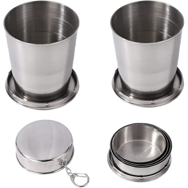 2-pack hopfällbara muggar i rostfritt stål, hopfällbar mugg i rostfritt stål, hopfällbar hopfällbar mugg, hopfällbar mugg i rostfritt stål