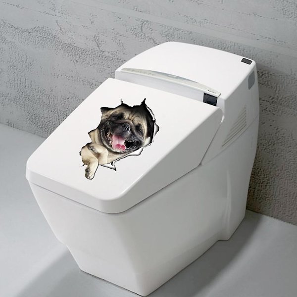 2 stycken Dogtoilet Flush Toalettdekal PVC-material Väggdekoration Katttema Kommer Ut Ur Hålet Väggdekal Färgglad Väggdekal