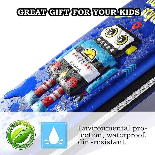 3D robot blyantveske for barn, gutter, vanntett pennal med rom, pennpose (blå)