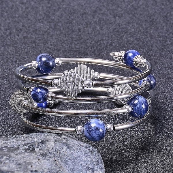 Perlearmbånd turkis armbånd-armbånd med tyk sølvmetal og mala perler, til kvinder