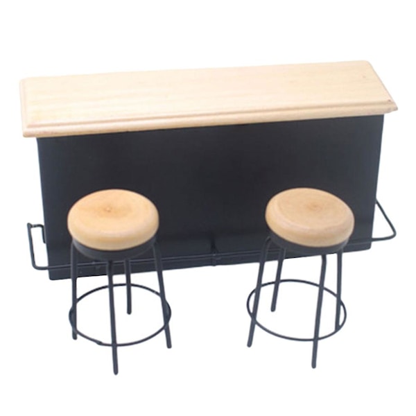1 set miniatyrleksak dockhusmöbler mini trä bar disk stol