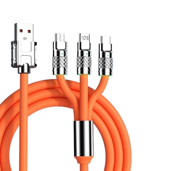 120W 3 i 1 multihurtig opladning nylonflettet kabel USB-opladerledning med 3 forskellige porte（1,2 m，orange）