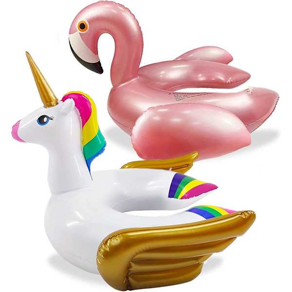 Enhörning & Flamingo Pool Float (2-pack), Uppblåsbara Badringar Strandfloaties För 3-8 Åriga Barn Småbarn Flickor Pojkar Sommar Strand Pool Dekorationer