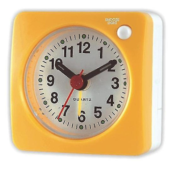 Reseklocka Analog, Ultraliten Klocka Med Snooze Och Ljusfunktion, Ultraljudsfri Tickande (Gul)